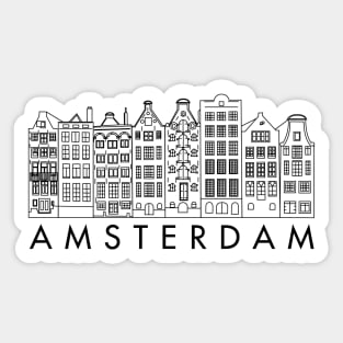 Facades of old canal houses from Amsterdam city illustration black and white Sticker